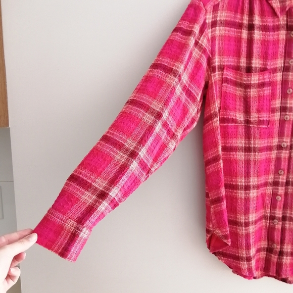 Anthropologie Pilcro Hadley Relaxed Pink Plaid Button Up Small - Picture 7 of 16
